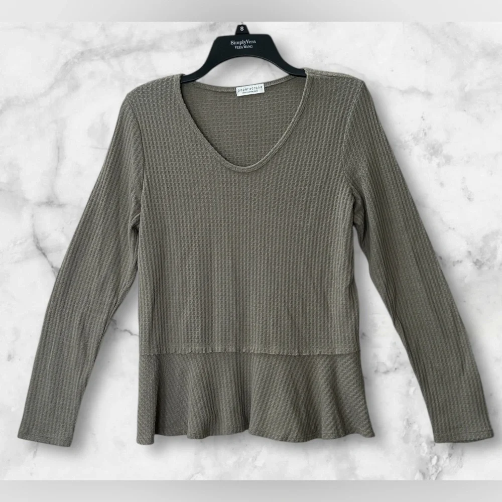 Paper Crane Anthropologie Waffle Knit Thermal Long Sleeve Ruffle Hem Top Size S - Picture 2 of 8
